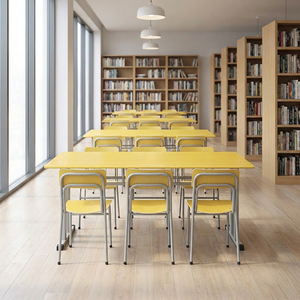 Table de formation moderne 6 places et ensemble de chaises, bureau d'étude collaboratif pour groupe, structure métallique et plateau en contreplaqué pour bureau et école - Product Image 2