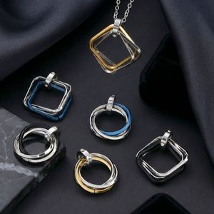 Pendentif carré géométrique en alliage à trois anneaux pour la fabrication de colliers, accessoires de bijoux DIY, composant en métal plaqué - Product Image 2