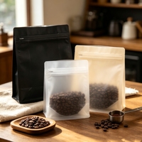 Sachet de café imprimé sur mesure à fond plat, résistant à l'humidité, refermable avec fermeture éclair, pour emballage de grains torréfiés, pochette en aluminium à usage unique