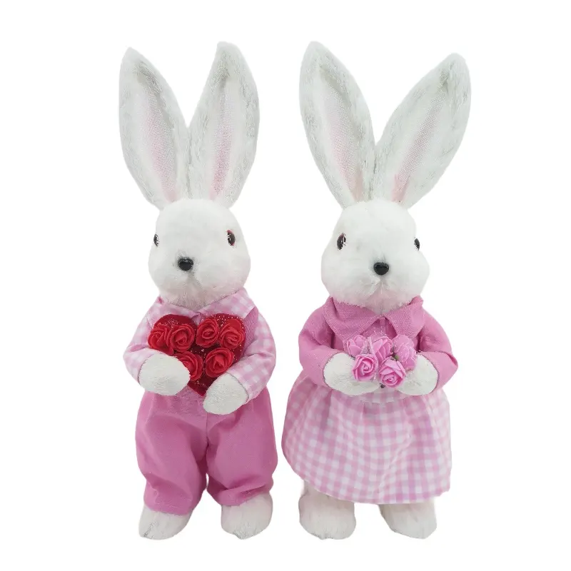 Vendita calda all'ingrosso popolare regalo di san valentino 2024 altre decorazioni del partito rosa bianco coniglio figurina decorazione per il matrimonio