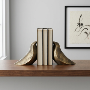 AK Brass Antique Brass Finish Aluminium Bird Shape Metal <b>Bookends</b> Set of 2 Decorative Book Ends for Shelf Desk Home Decor - Product Image 1