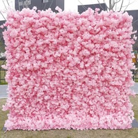 Stok tersedia 5D bunga buatan pemasok dinding bunga sakura kain sutra dinding latar belakang untuk dekorasi pernikahan