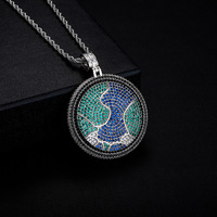Nouveau Collier Pendentif Terre Rotatif, Chaîne Globe Hip Hop Entièrement Sertie de Zircons, Bijou Tendance Unisexe