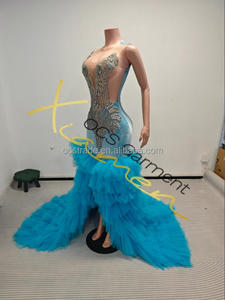 Abito da sposa elegante con strass di tendenza in argento con strass a strati di <span class=keywords><strong>Tulle</strong></span> orlo blu chiaro abiti lunghi da sposa - Product Image 4