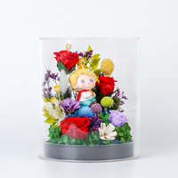 Petit garçon/fille fait main avec des fleurs préservées dans une boîte ronde en acrylique pour la fête des mères, la Saint-Valentin, cadeaux, décoration de la maison