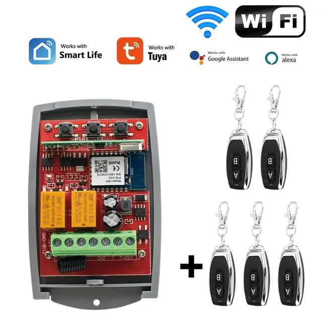 Tuya Smart WiFi Door Switch Universal Garage Door 2CH Remote Control Gate Opener 433.92MHz Fixed Code 32V DC/AC