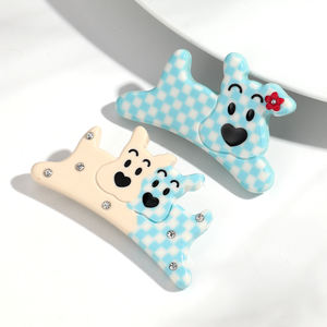 Dessin animé coréen mignon chiot <span class=keywords><strong>Image</strong></span> bleu damier strass <span class=keywords><strong>fleur</strong></span> visage souriant Animal acrylique chien broche pour <span class=keywords><strong>l</strong></span>'<span class=keywords><strong>amitié</strong></span> - Product Image 3