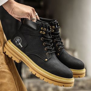 Botas de Trabajo <span class=keywords><strong>para</strong></span> <span class=keywords><strong>Hombre</strong></span> Estilo Británico de Otoño, <span class=keywords><strong>Zapatos</strong></span> de Cuero Impermeables de Caña Alta con Cordones, Resistentes al Desgaste, Versátiles y Casuales de Moda - Product Image 2
