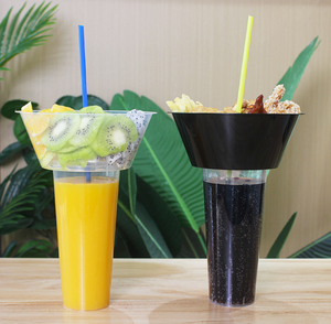 Custom Logo Disposable 1000 ml Single Wall 90mm Bubble Tea Juice Beverage <b>Cups</b> Large Cola <b>Plastic</b> <b>Cup</b> with Snack Bowl Food Tray - Product Image 2