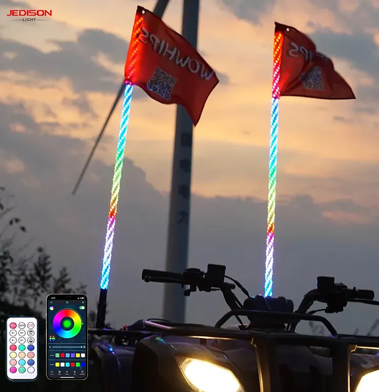 مصباح علامة إضاءة LED طول 5 أقدام ضوء عصا العلم تطبيق التحكم عن بعد اللون الأحمر والأخضر والأزرق مصابيح للطرق الوعرة ATV الشاحنة UTV