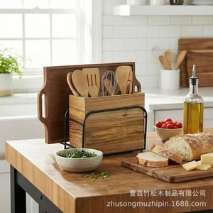 Wooden Storage <b>Box</b> 7.4x6.7x3 Inch Multi Function Kitchen Organizer Desktop <b>Tool</b> Holder - Product Image 4
