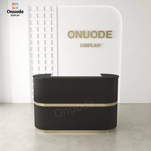 Mostrador de Recepción de Acero Inoxidable de Alta Calidad con Logotipo Personalizado, Mostrador de Caja Resistente con Iluminación LED, Vitrinas Beige Ecológicas - Product Image 3
