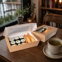 Boîte à sushi personnalisée en kraft avec fenêtre transparente, conteneur rectangulaire jetable pour sushi japonais à emporter, boîte d'emballage alimentaire en gros OEM