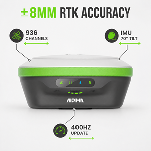 Receptor GNSS RTK Portátil Alpha Multi-Conconstelación, 936 Canales, Precisión de 8 mm, IMU, Inclinación de 70°, Resistente al Agua IP67, Alcance de 5 km, -30°C +70°C - Product Image 3