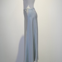 Jupe longue mi-mollet en satin taille haute pour femme, 80 % acétate, 20 % polyester, bleu clair brillant, coupe trapèze