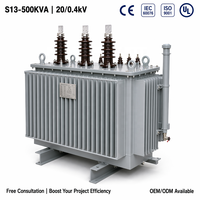 S13 500KVA Tam Bakır Sargılı Yağlı Tip Dağıtım Trafosu 20kV/0.4kV 3 Faz Enerji Tasarruflu IEC CE