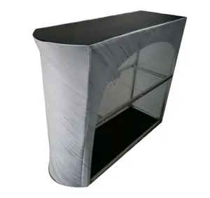 Venda quente dobrável portátil promoção mesa display counter stand oval trade show exposição pop up dobra de alumínio caso difícil