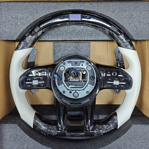 Volante Deportivo de Cuero Blanco con Fibra de Carbono Forjada e Iluminación LED para <span class=keywords><strong>Mercedes</strong></span> <span class=keywords><strong>BENZ</strong></span> W204 W205 W212 W213 W221 W222 GLC 250d C253 X253 <span class=keywords><strong>43</strong></span> <span class=keywords><strong>AMG</strong></span> <span class=keywords><strong>AMG</strong></span> - Product Image 2