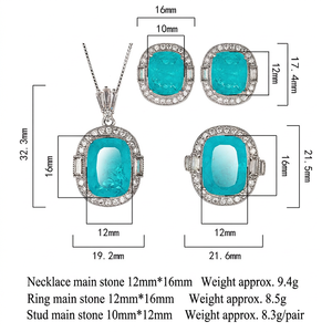 Geometric 12*16-10*12 Cubic Zirconia Pendant <b>Earrings</b> Necklace Set Imitation Blue Paraiba Vintage Gold Wedding Fashion - Product Image 4