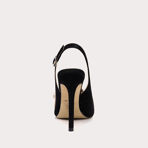 Sandali con Tacco Alto Eleganti e Sexy per Donne Francesi, Design Floreale, Taglia Grande, in Microfibra Nera - Product Image 2