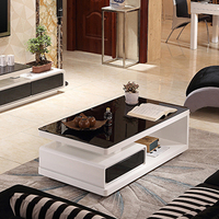 Ensemble de tables basses en verre modernes, table basse de luxe, meubles de salon, plateau de table basse de luxe noir et blanc
