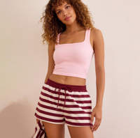 Ensemble décontracté d'été ample pour femme, débardeur et short en tricot rayé à carreaux, 95% coton 5% élasthanne, écologique