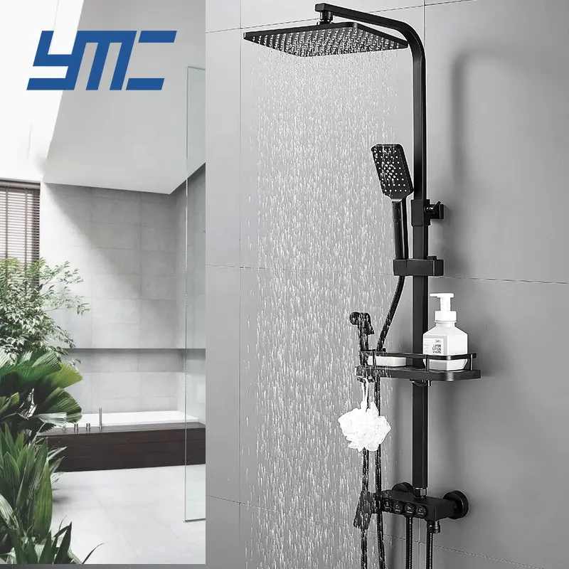 Thermostatic Hot Water Shower Head Massage Faucet black shower set is used for the hotel family all-copper bathtub faucet