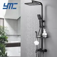 Медный термостатический душ с массажем и черным смесителем для ванны