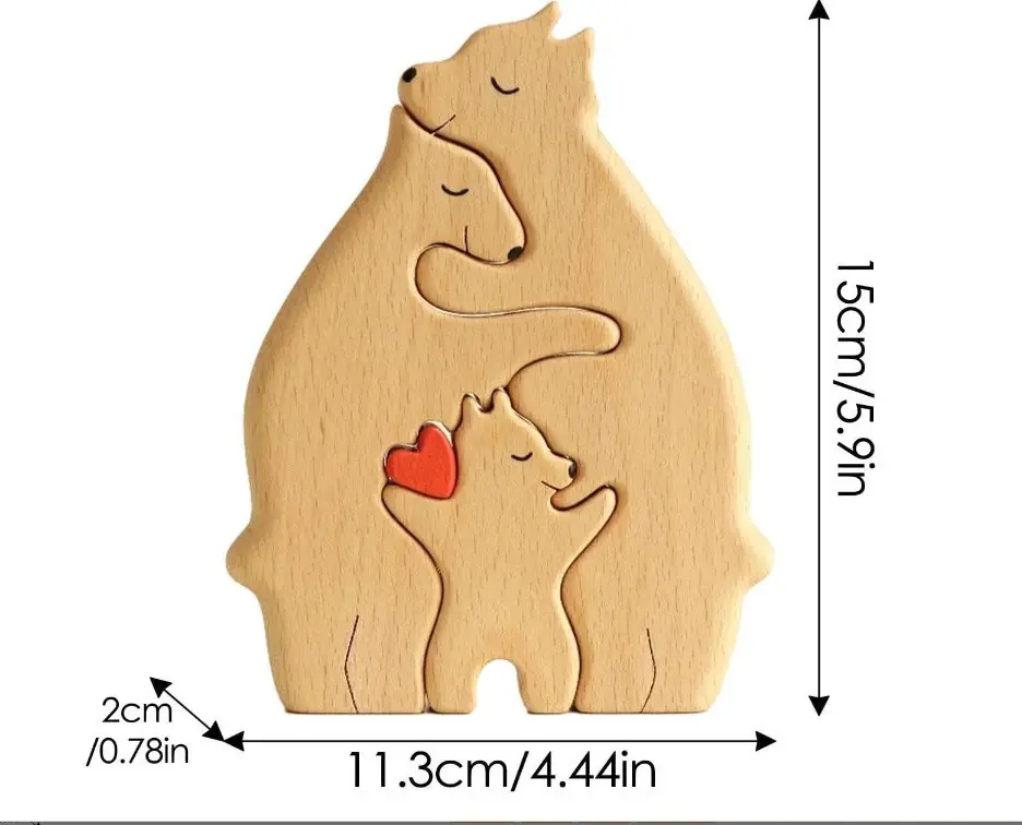 Engraved Wooden Puzzle Set Mother And Child Bear Family Bear Hug Home Decoration Diy Mother's Day Gift