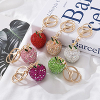 Glinsterende rhinestone appel sleutelhanger bling kristallen fruit tasbedel voor vrouwen kerstcadeau