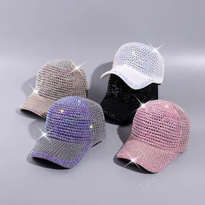 factory customized big bling rhinestone studded baseball cap fashion decor crystal sport mesh trucker hat for women