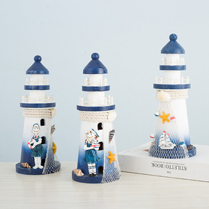 Mediterranean Lighthouse Ornament 24cm Wooden <b>Table</b> Decoration Ocean Theme Home Decor Living Room <b>Display</b> Model - Product Image 2