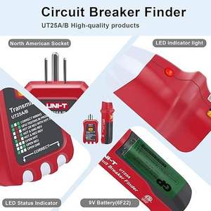 ชุดเครื่องมือค้นหาและตรวจสอบเบรกเกอร์วงจรไฟฟ้ากระแสสลับ UNI-T UT25A พร้อมเครื่องทดสอบเต้ารับ GFCI แบบรวมไฟฟ้าในตัว รองรับไฟฟ้ากระแสสลับ 90-120V ปลั๊กแบบ USA - Product Image 2
