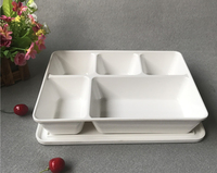 Plat de service incassable blanc à 4 et 5 compartiments, assiette en mélamine sans danger pour les aliments avec couvercle