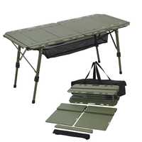 Table pliante en aluminium à hauteur réglable, table de cuisine extérieure avec filet de rangement en maille, grille découpée, mobilier de pique-nique portable pour l'extérieur