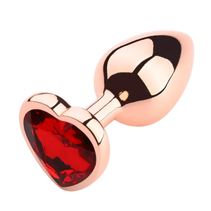 Ensemble de 3 tailles de plug anal en forme de cœur en acier inoxydable rose doré avec base en métal et diamant pour adultes - Product Image 3