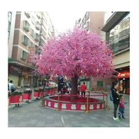 Customized 600cm height mushroom shape cheap large fiberglass artificial pink peach blossom flower tree plant
