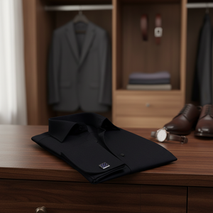 เสื้อเชิ้ตมีกระดุมแขนฝรั่งเศสผ้าอ๊อกซ์ฟอร์ดสีดำ - Product Image 3