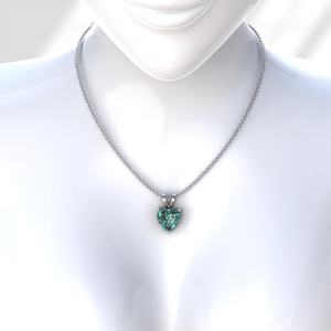 Elvora Gems Solitaire Pendant 1CT 4CT Heart Cyan Blue Moissanite Rhodium Plated 18K Gold IGI Certified Wedding Bunny Ear Bale - Product Image 2