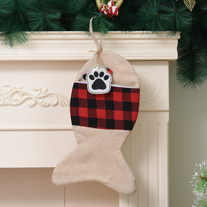 2024 <b>Christmas</b> Dog <b>Stockings</b> Linen Plaid Paw Print Pet Sublimation <b>Stocking</b> <b>Holder</b> Candy Gift Bag - Product Image 3