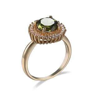 Dainty Design Peridot Gemstone Women Rings Wholesale Copper Gold Plated Gift Rings