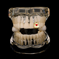 Grillz Cœur Rouge Monopièce Micro-Pavé Or Unisexe Nouveauté Halloween Accessoire de Personnalité pour Dents