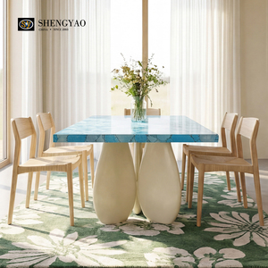 Set Tavolo da Pranzo in Pietra Turchese Blu Naturale Semipreziosa <span class=keywords><strong>per</strong></span> Ristoranti e Ville - Product Image 2