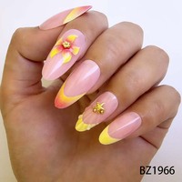 Faux ongles 3D pré-fabriqués à motif floral, manucure française, embouts d'ongles à porter, lot de 24 pièces