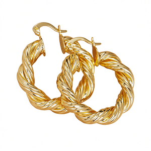 Orecchini a Cerchio Dorati E4484, Placcati in Oro, in Lega di Zinco, Stile Classico, Gioielli Unisex alla Moda - Product Image 1