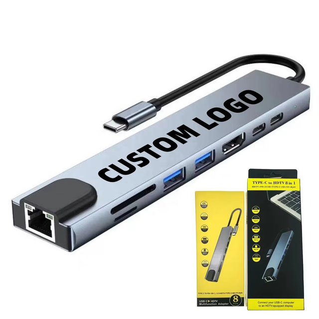 Factory 8-In-1 USB Type C Hub Multi-port Adapter Hub Dock 8 in 1 USB C Hub With 4K HDTV USB 3.0 SD TF Card Reader PD Charging