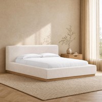Cadre de lit rembourré en tissu bouclé moderne, lit plateforme en tissu doux avec base en bois pour chambre à coucher, hôtel, appartement, meubles