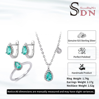 Ensemble de bijoux de mariage en argent sterling 925 avec zircon vert en forme de goutte, vente en gros, 3 pièces