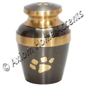 Solid Brass Pet Cremation Urn Charcoal Grey With Silver Paws <b>Engraved</b> for Pet Ashes by Axiom Home Accents - Product Image 2