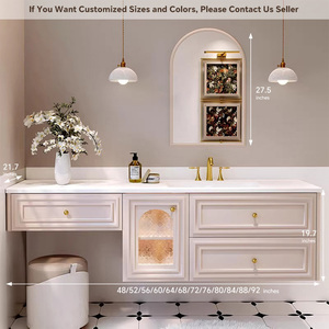 Mueble de Baño con Lavabo Individual Personalizable, Mueble de Pared Color Crema Francés con Espejo Antivaho Inteligente de Madera Maciza y Cajones Grandes - Product Image 6